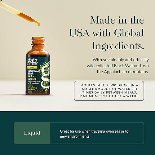 GAIA HERBS WORMWOOD BLACK WALNUT SUPREME LIQUID EXTRACT 1 FL OZ HERBAL SUPPLEMENT FOR DETOX