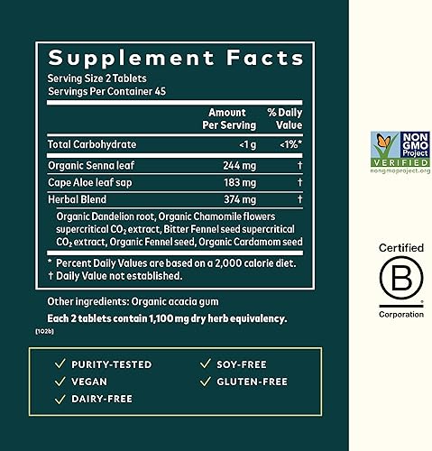 GAIA HERBS NATURAL LAXATIVE TABLETS CONSTIPATION RELIEF FOR ADULTS WITH SENNA, ALOE FENNEL 90CT