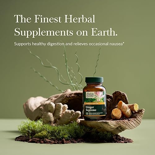 GAIA HERBS GINGER SUPREME CAPSULES ORGANIC GINGER TURMERIC FOR DIGESTION NAUSEA RELIEF, 60CT