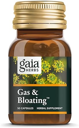 GAIA HERBS GAS BLOATING RELIEF CAPSULES WITH ACTIVATED CHARCOAL, FENNEL CHAMOMILE, 50 VEGAN