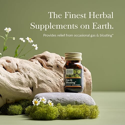 GAIA HERBS GAS BLOATING RELIEF CAPSULES WITH ACTIVATED CHARCOAL, FENNEL CHAMOMILE, 50 VEGAN