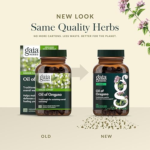 GAIA HERBS OIL OF OREGANO CAPSULES IMMUNE ANTIOXIDANT SUPPORT, 120 VEGAN CAPS, 60-DAY SUPPLY