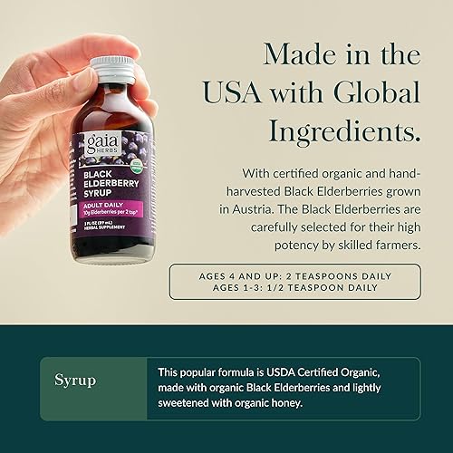 GAIA HERBS BLACK ELDERBERRY SYRUP FOR IMMUNE SUPPORT ORGANIC SAMBUCUS NIGRA, 3 FL OZ