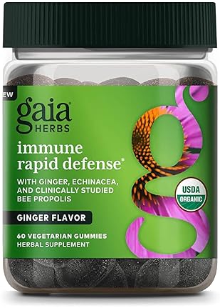 GAIA HERBS IMMUNE RAPID DEFENSE GUMMIES ORGANIC VEGAN SUPPLEMENT WITH PROPOLIS, GINGER ECHINACEA