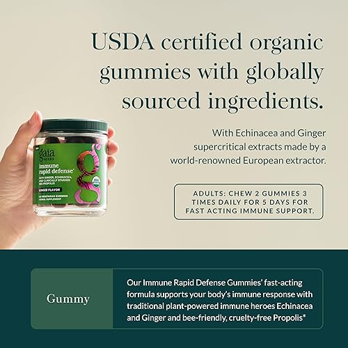 GAIA HERBS IMMUNE RAPID DEFENSE GUMMIES ORGANIC VEGAN SUPPLEMENT WITH PROPOLIS, GINGER ECHINACEA