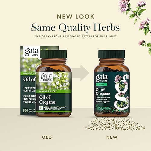 GAIA HERBS OIL OF OREGANO CAPSULES IMMUNE ANTIOXIDANT SUPPORT, 60 VEGAN PHYTO-CAPSULES
