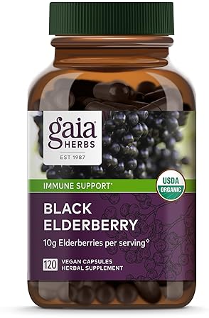 GAIA HERBS BLACK ELDERBERRY IMMUNE SUPPORT SUPPLEMENT, VEGAN, 120 CAPSULES, 60-DAY SUPPLY