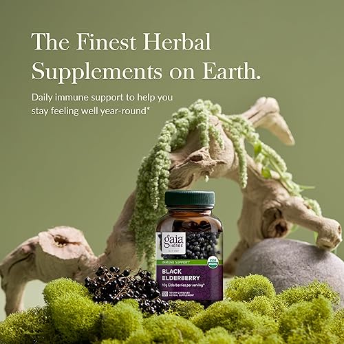 GAIA HERBS BLACK ELDERBERRY IMMUNE SUPPORT SUPPLEMENT, VEGAN, 120 CAPSULES, 60-DAY SUPPLY