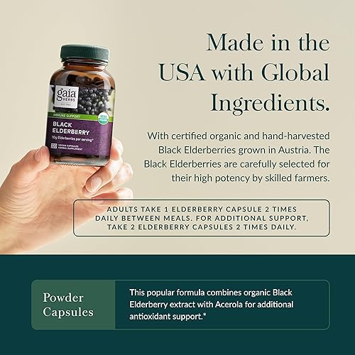 GAIA HERBS BLACK ELDERBERRY IMMUNE SUPPORT SUPPLEMENT, VEGAN, 120 CAPSULES, 60-DAY SUPPLY
