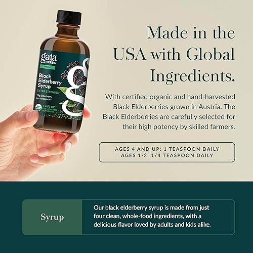 GAIA HERBS ORGANIC BLACK ELDERBERRY SYRUP IMMUNE SUPPORT SUPPLEMENT, 5.4OZ, 32-DAY SUPPLY