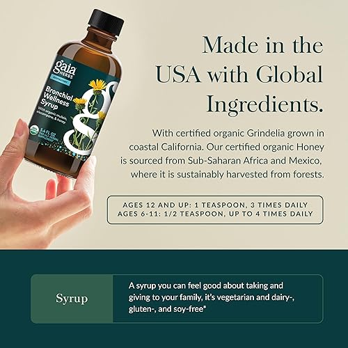 GAIA HERBS BRONCHIAL WELLNESS SYRUP FOR LUNG HEALTH IMMUNE SUPPORT, SORE THROAT RELIEF, 5.4OZ