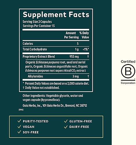 GAIA HERBS ECHINACEA SUPREME IMMUNE SUPPORT, 60 VEGAN CAPSULES, ECHINACEA PURPUREA ANGUSTIFOLIA