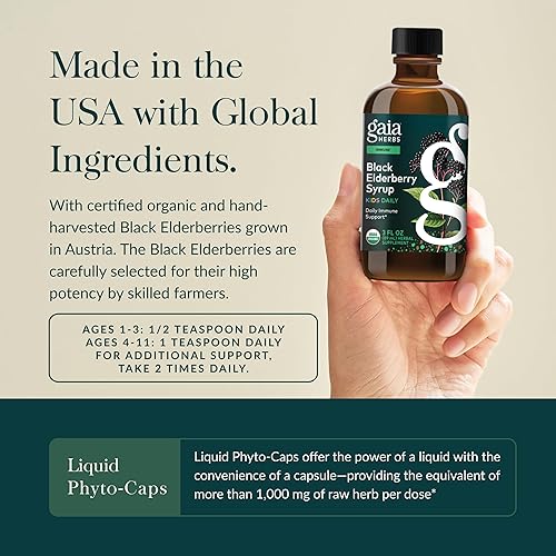 GAIAKIDS BLACK ELDERBERRY SYRUP FOR KIDS ORGANIC IMMUNE SUPPORT WITH HONEY, 3 FL OZ GAIA HERBS
