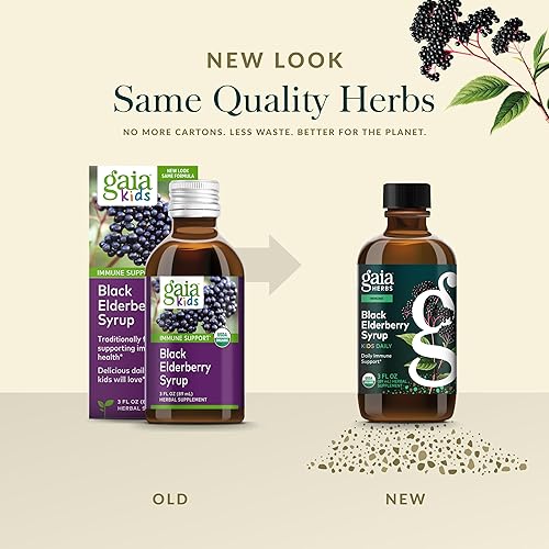 GAIAKIDS BLACK ELDERBERRY SYRUP FOR KIDS ORGANIC IMMUNE SUPPORT WITH HONEY, 3 FL OZ GAIA HERBS