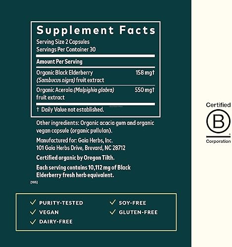 GAIA HERBS BLACK ELDERBERRY IMMUNE SUPPORT SUPPLEMENT, ANTIOXIDANTS, 60 VEGAN CAPSULES