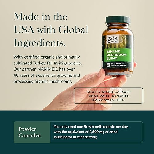 GAIA HERBS IMMUNE MUSHROOM BLEND VEGAN CAPSULES WITH REISHI, CHAGA MORE FOR IMMUNE SUPPORT