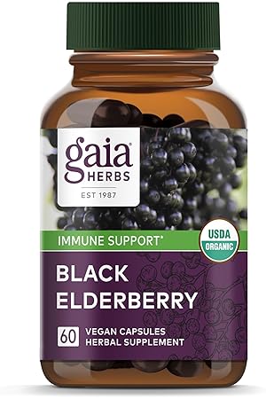 GAIA HERBS BLACK ELDERBERRY IMMUNE SUPPORT SUPPLEMENT WITH ACEROLA 60 VEGAN CAPSULES, 30 DAYS