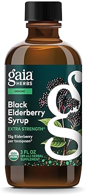 GAIA HERBS ORGANIC BLACK ELDERBERRY SYRUP FOR IMMUNE SUPPORT, USDA CERTIFIED, 3 FL OZ 18-DAY