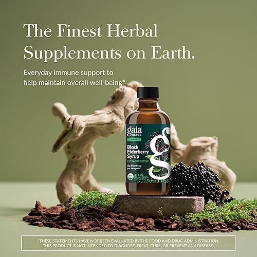 GAIA HERBS ORGANIC BLACK ELDERBERRY SYRUP FOR IMMUNE SUPPORT, USDA CERTIFIED, 3 FL OZ 18-DAY