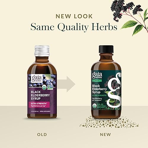 GAIA HERBS ORGANIC BLACK ELDERBERRY SYRUP FOR IMMUNE SUPPORT, USDA CERTIFIED, 3 FL OZ 18-DAY