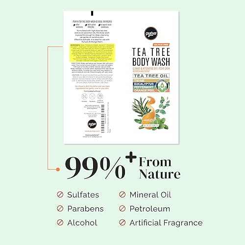 PURIYA TEA TREE BODY WASH FOR JOCK ITCH, ATHLETE S FOOT, BACK ACNE, DRY SKIN, EUCALYPTUS MINT