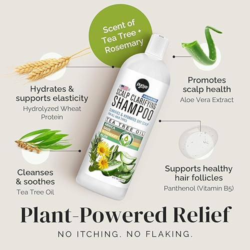 PURIYA TEA TREE CLARIFYING SHAMPOO FOR DRY, ITCHY SCALP RELIEF, SULFATE-FREE, 16 OZ