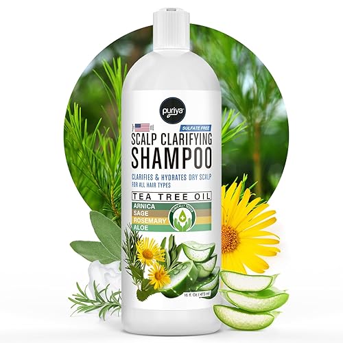 PURIYA TEA TREE CLARIFYING SHAMPOO FOR DRY, ITCHY SCALP RELIEF, SULFATE-FREE, 16OZ