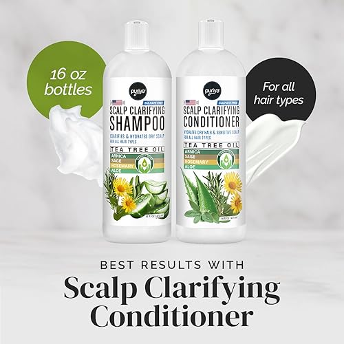 PURIYA TEA TREE CLARIFYING SHAMPOO FOR DRY, ITCHY SCALP RELIEF, SULFATE-FREE, 16OZ