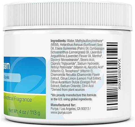 PURIYA ULTRA SPORTS CREAM WITH NATURAL MENTHOL FAST-ACTING MUSCLE JOINT RELIEF BALM 4OZ