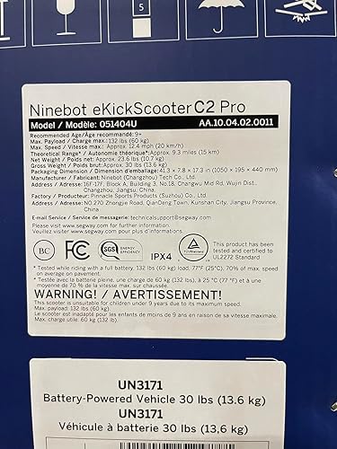 SEGWAY NINEBOT EKICKSCOOTER C2 PRO KIDS ELECTRIC SCOOTER, ADJUSTABLE HEIGHT, CRUISE MODE, UL2272