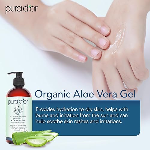 ORGANIC ALOE VERA GEL 16OZ WITH LAVENDER NATURAL HYDRATION FOR SKIN HAIR, SUNBURN ECZEMA RELIEF