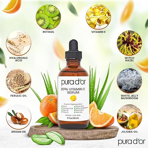PURA DOR 20 VITAMIN C SERUM 4OZ ANTI-AGING FACE EYE TREATMENT WITH RETINOL HYALURONIC ACID