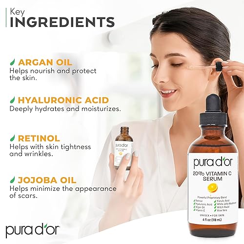 PURA DOR 20 VITAMIN C SERUM 4OZ ANTI-AGING FACE EYE TREATMENT WITH RETINOL HYALURONIC ACID