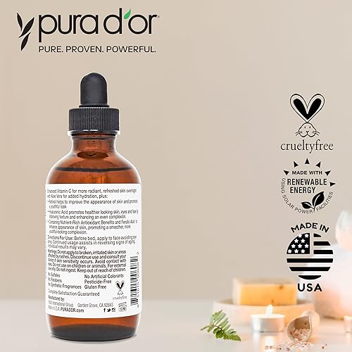 PURA DOR 20 VITAMIN C SERUM 4OZ ANTI-AGING FACE EYE TREATMENT WITH RETINOL HYALURONIC ACID