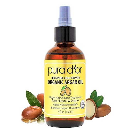 PURA DOR ORGANIC MOROCCAN ARGAN OIL 4OZ 100 PURE COLD-PRESSED FOR SKIN, HAIR NAILS