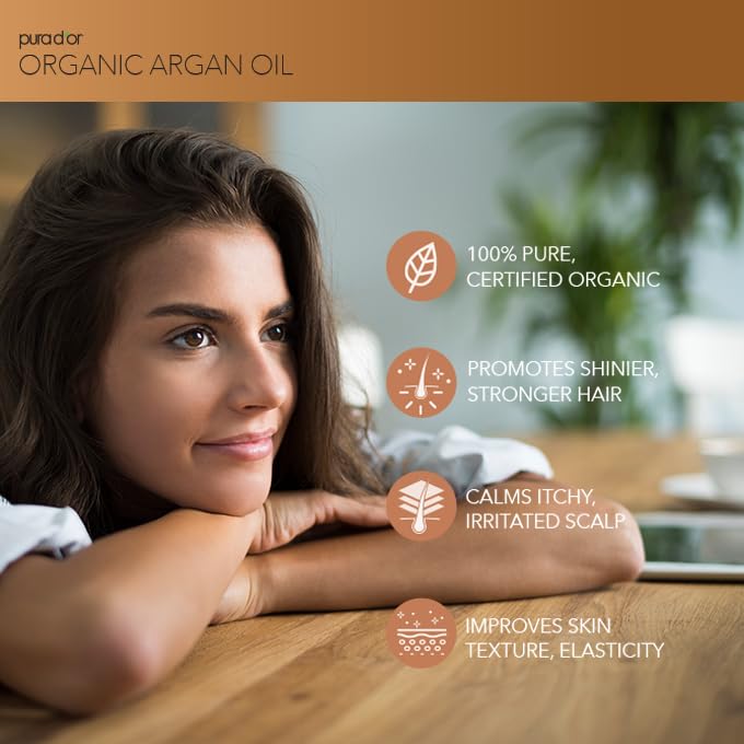 PURA DOR ORGANIC MOROCCAN ARGAN OIL 4OZ 100 PURE COLD-PRESSED FOR SKIN, HAIR NAILS