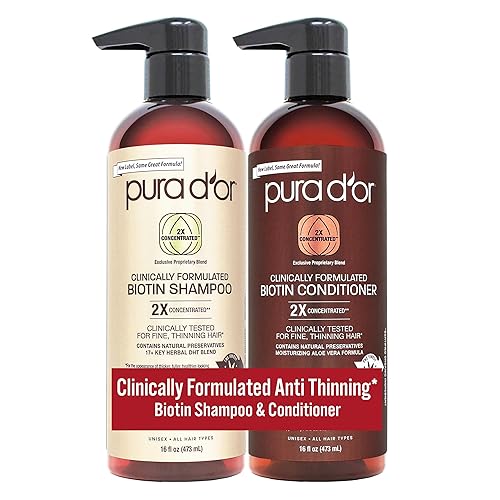 PURA D OR BIOTIN SHAMPOO CONDITIONER FOR THINNING HAIR, SULFATE-FREE, 2X16OZ, FOR MEN WOMEN
