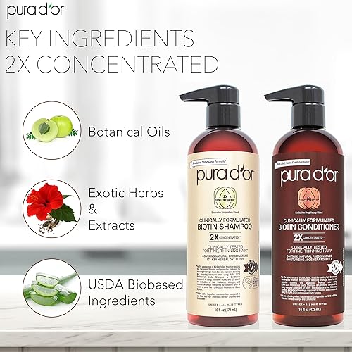 PURA D OR BIOTIN SHAMPOO CONDITIONER FOR THINNING HAIR, SULFATE-FREE, 2X16OZ, FOR MEN WOMEN