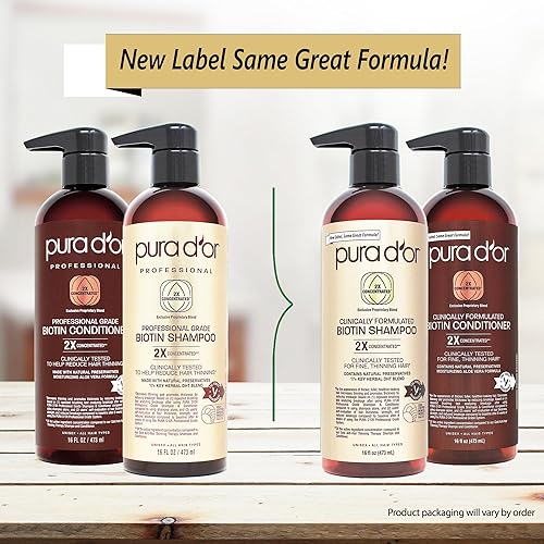 PURA D OR BIOTIN SHAMPOO CONDITIONER FOR THINNING HAIR, SULFATE-FREE, 2X16OZ, FOR MEN WOMEN