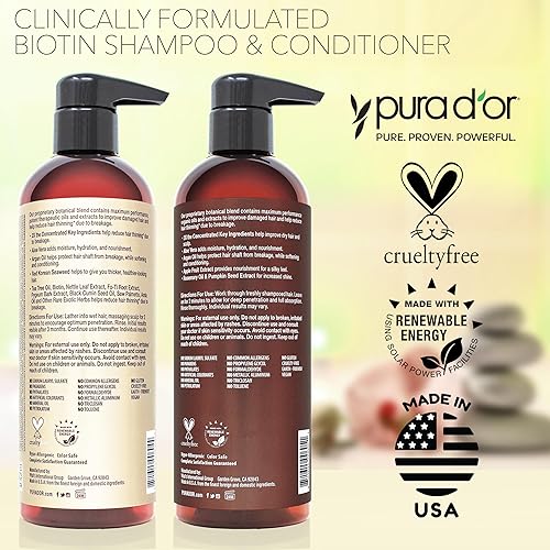 PURA D OR BIOTIN SHAMPOO CONDITIONER FOR THINNING HAIR, SULFATE-FREE, 2X16OZ, FOR MEN WOMEN