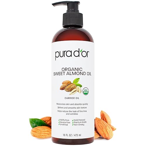 PURA D OR ORGANIC SWEET ALMOND OIL 16OZ 100 PURE COLD PRESSED CARRIER OIL FOR HAIR SKIN