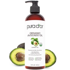 PURA DOR ORGANIC AVOCADO OIL 16OZ 100 PURE, COLD PRESSED, USDA, FOR SKIN, HAIR DIY BEAUTY