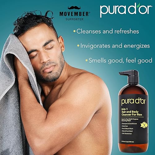 PURA D OR 8-IN-1 MEN S HAIR BODY WASH, SULFATE-FREE CLEANSER WITH ALOE, CEDARWOOD LEMONGRASS, 24OZ