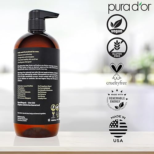 PURA D OR 8-IN-1 MEN S HAIR BODY WASH, SULFATE-FREE CLEANSER WITH ALOE, CEDARWOOD LEMONGRASS, 24OZ