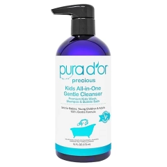 PURA D OR KIDS ALL-IN-ONE WASH 16OZ GENTLE SULFATE-FREE SHAMPOO BUBBLE BATH, HYPOALLERGENIC