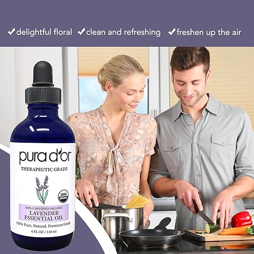 PURA DOR ORGANIC LAVENDER ESSENTIAL OIL 4OZ 100 PURE FOR HAIR, SKIN, DIFFUSER, MASSAGE