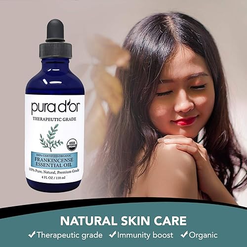 PURA DOR ORGANIC FRANKINCENSE ESSENTIAL OIL 4OZ PURE THERAPEUTIC GRADE FOR SKIN, HAIR, DIFFUSER
