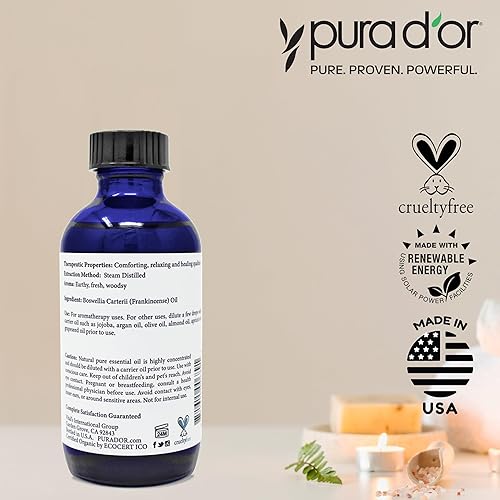 PURA DOR ORGANIC FRANKINCENSE ESSENTIAL OIL 4OZ PURE THERAPEUTIC GRADE FOR SKIN, HAIR, DIFFUSER