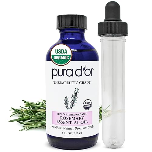 PURA DOR ORGANIC ROSEMARY ESSENTIAL OIL 4OZ - THERAPEUTIC GRADE FOR HAIR, SKIN, AROMATHERAPY, DIY