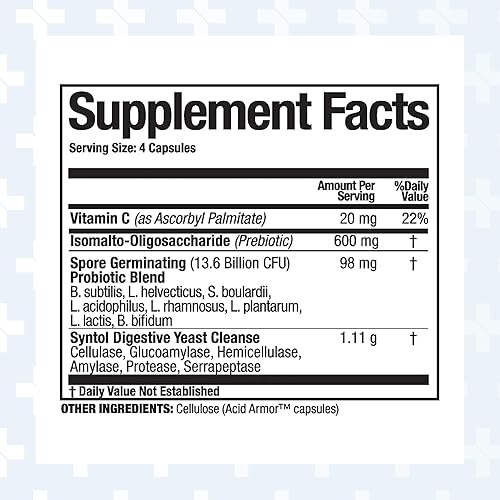 ARTHUR ANDREW,  SYNTOL 3-IN-1 PROBIOTIC, PREBIOTIC FIBER YEAST CLEANSE ENZYMES180 CAPSULES